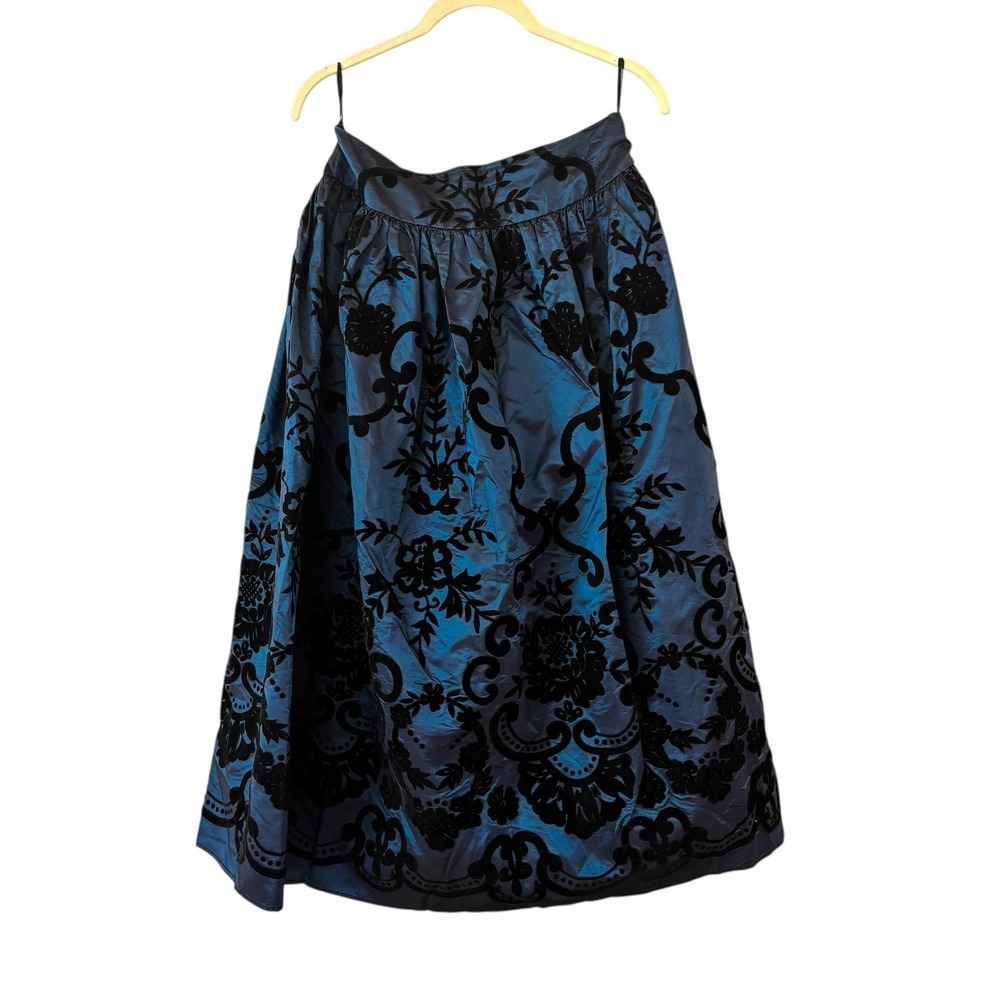 Vtg Scott McClintock Velvet Floral Skirt Size 14‎ Whimsigoth Blue Tafetta Formal